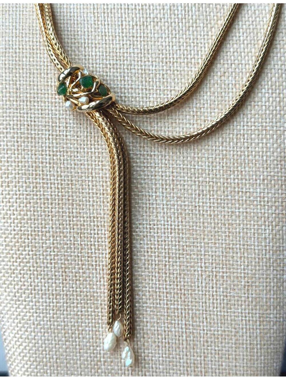 🚫SOLD OUT🚫Vintage 80s Lariat Necklace Freshwater Pearl Tassel Gold - Picture 9 of 9